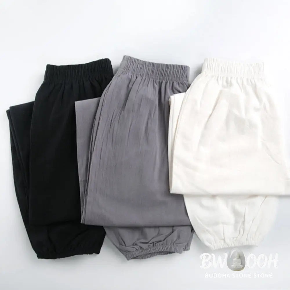 Buddha Stones Summer Solid Color Unisex Elastic Waist Tai Chi Qigong Practice Pants With Pockets - Unisex Pants