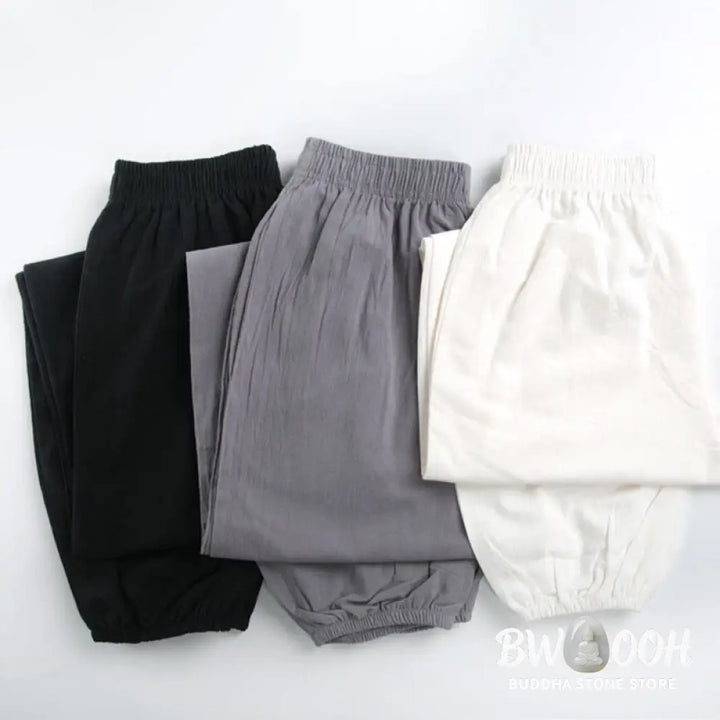 Buddha Stones Summer Solid Color Unisex Elastic Waist Tai Chi Qigong Practice Pants With Pockets - Unisex Pants