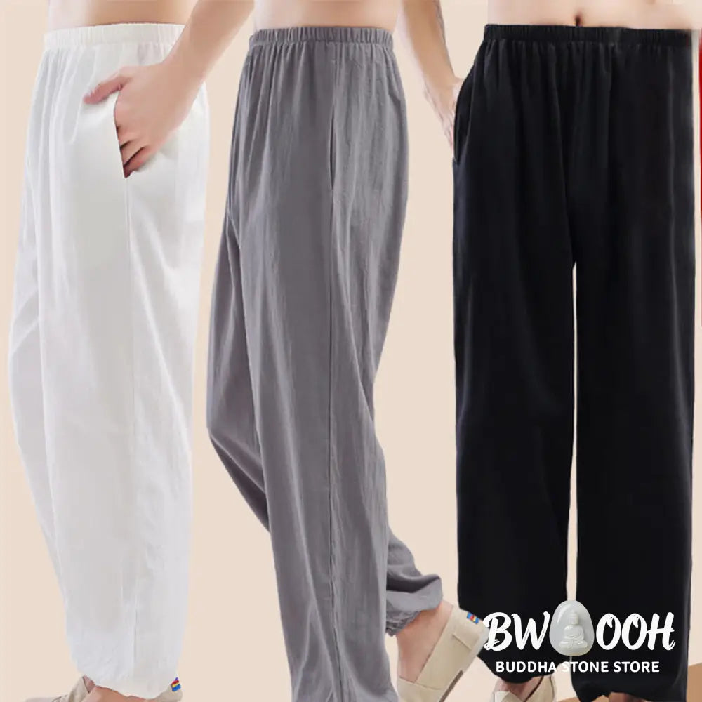 Buddha Stones Summer Solid Color Unisex Elastic Waist Tai Chi Qigong Practice Pants With Pockets - Unisex Pants
