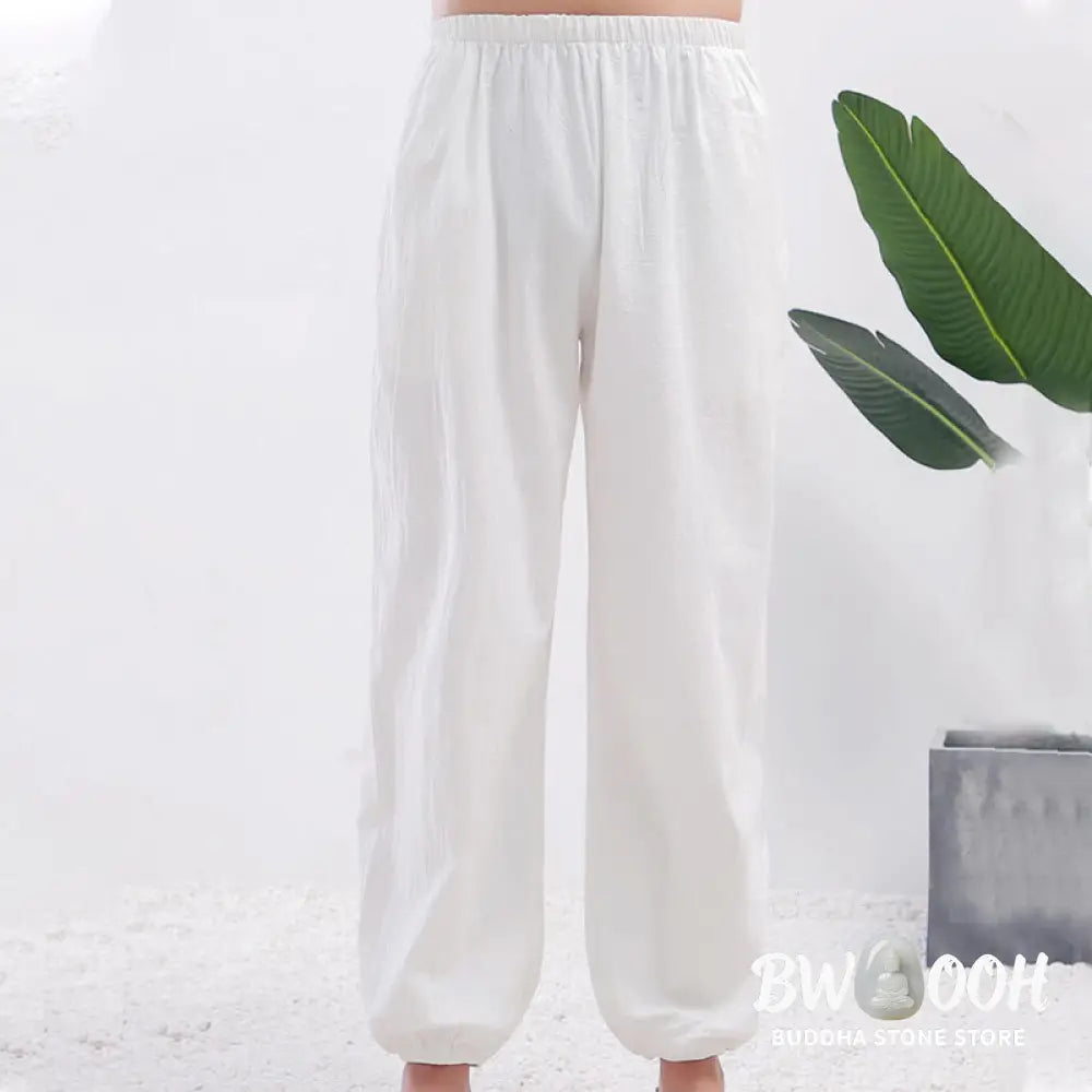 Buddha Stones Summer Solid Color Unisex Elastic Waist Tai Chi Qigong Practice Pants With Pockets - Unisex Pants