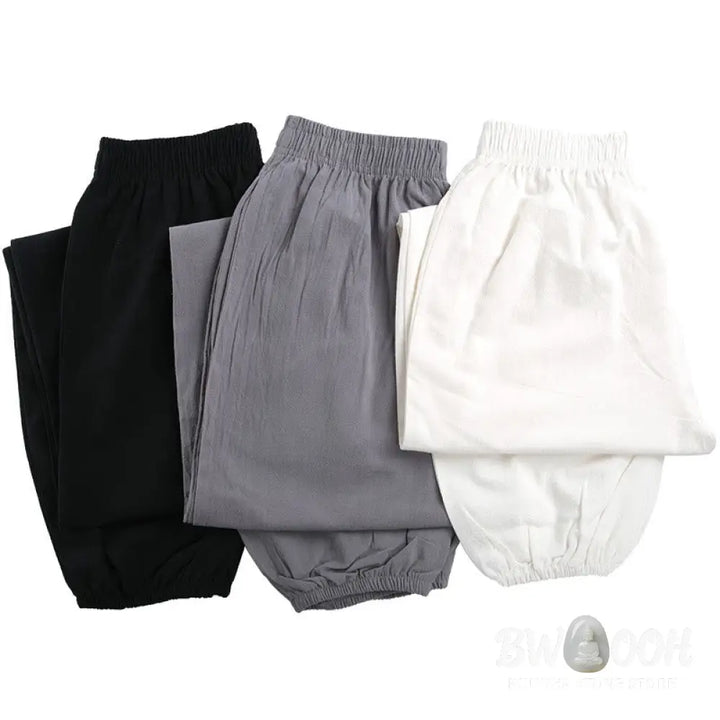 Buddha Stones Summer Solid Color Unisex Elastic Waist Tai Chi Qigong Practice Pants With Pockets - Unisex Pants