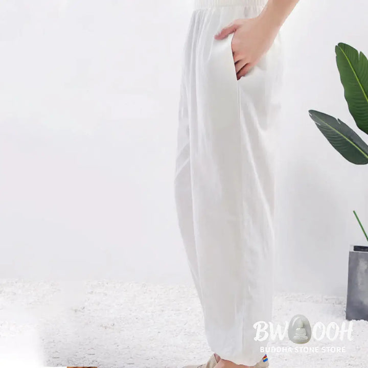 Buddha Stones Summer Solid Color Unisex Elastic Waist Tai Chi Qigong Practice Pants With Pockets - Unisex Pants