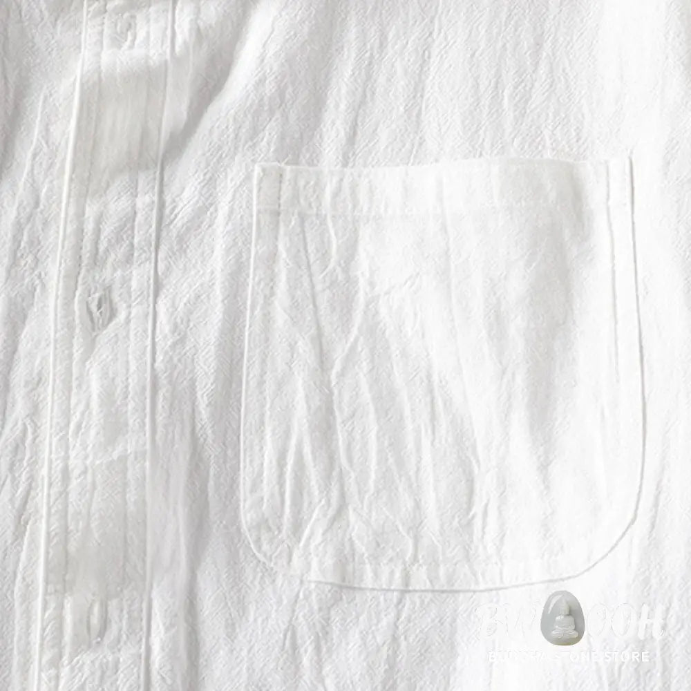 Buddha Stones Summer Solid Men’s Buttons Half Sleeve Cotton Linen Shirt - Men’s Shirts