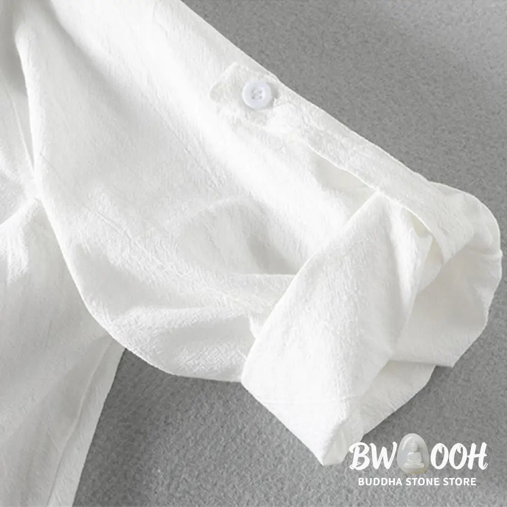 Buddha Stones Summer Solid Men’s Buttons Half Sleeve Cotton Linen Shirt - Men’s Shirts