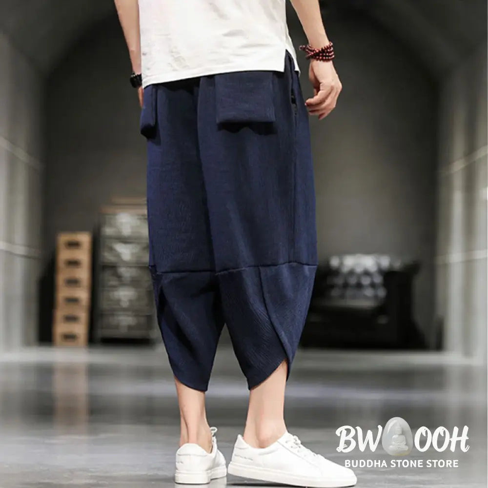 Buddha Stones Summer Solid Men’s Cropped Pants With Pockets - Men’s Pants
