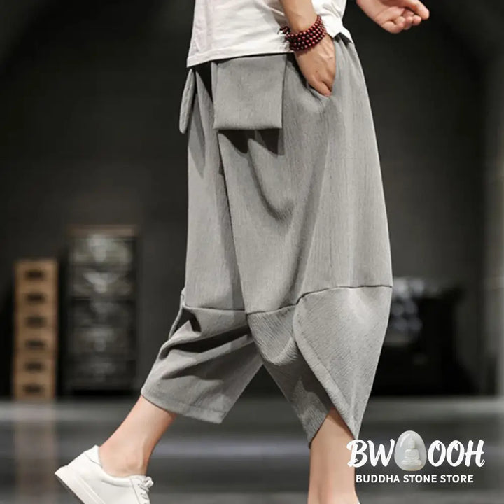 Buddha Stones Summer Solid Men’s Cropped Pants With Pockets - Men’s Pants