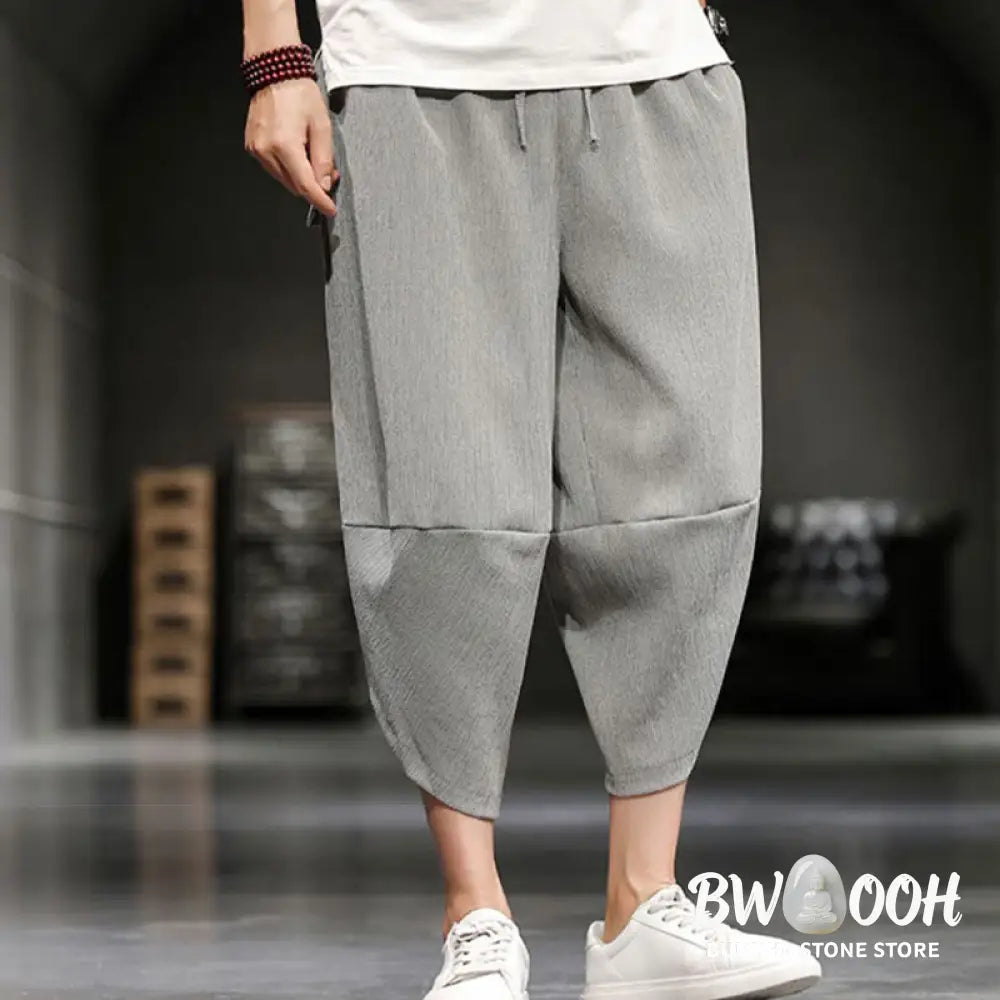 Buddha Stones Summer Solid Men’s Cropped Pants With Pockets - Men’s Pants