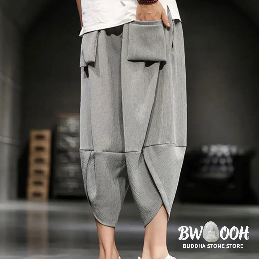 Buddha Stones Summer Solid Men’s Cropped Pants With Pockets - Men’s Pants
