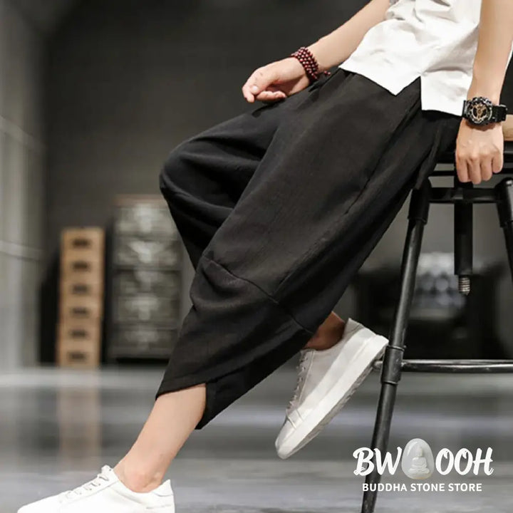 Buddha Stones Summer Solid Men’s Cropped Pants With Pockets - Men’s Pants