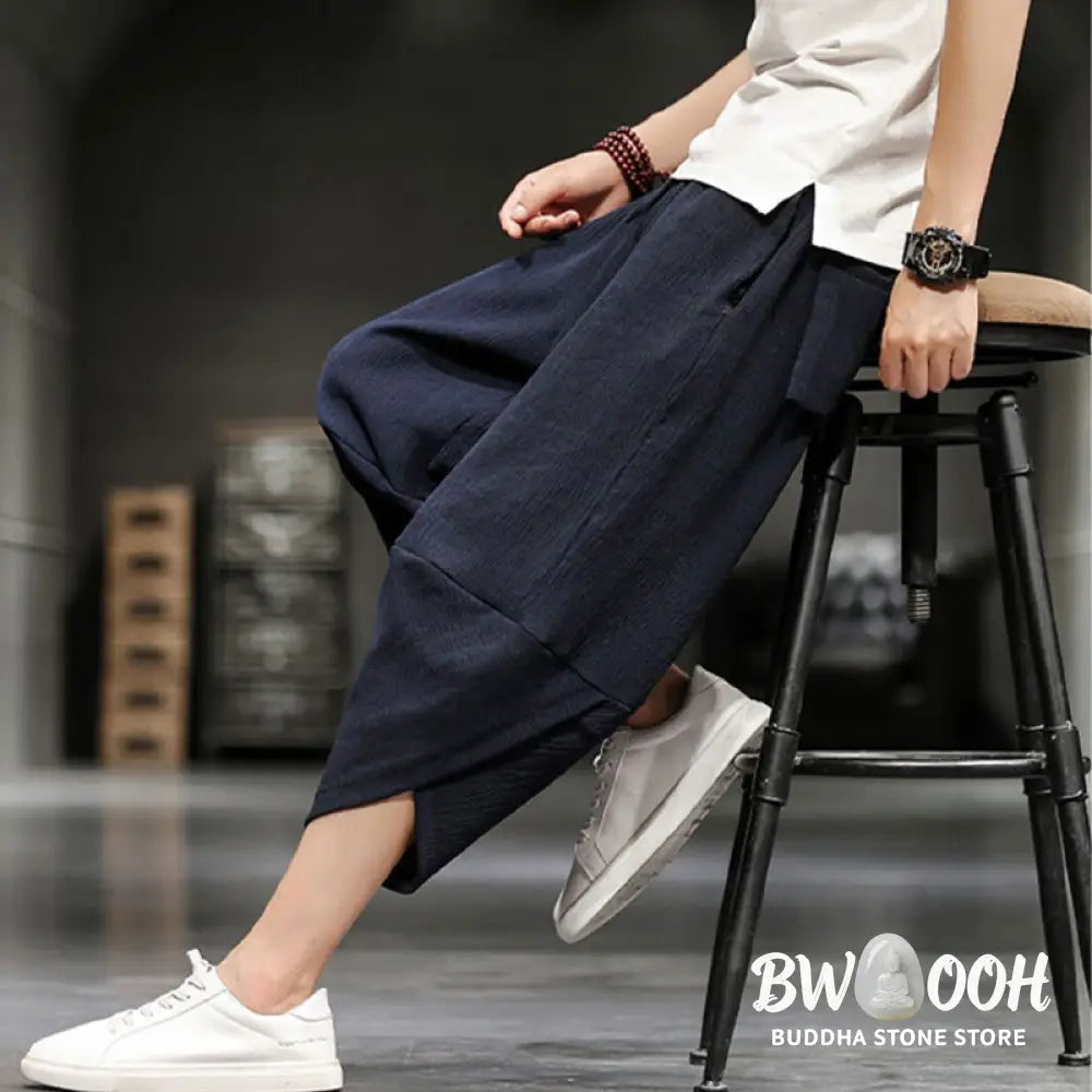 Buddha Stones Summer Solid Men’s Cropped Pants With Pockets - Men’s Pants