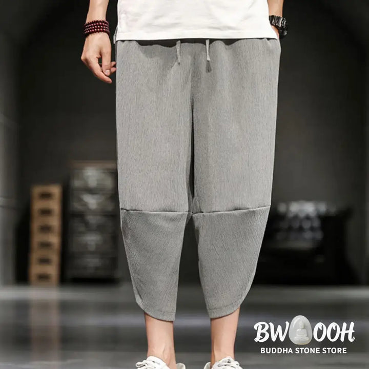 Buddha Stones Summer Solid Men’s Cropped Pants With Pockets - Men’s Pants