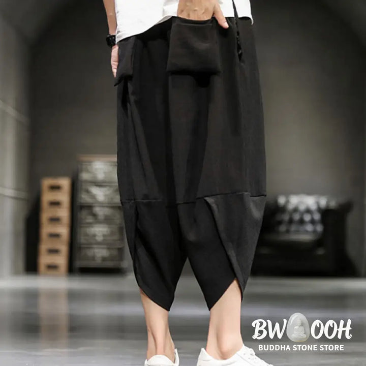 Buddha Stones Summer Solid Men’s Cropped Pants With Pockets - Men’s Pants