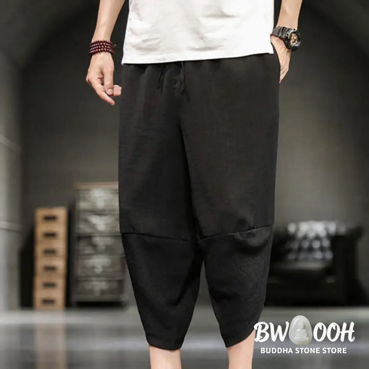 Buddha Stones Summer Solid Men’s Cropped Pants With Pockets - Men’s Pants