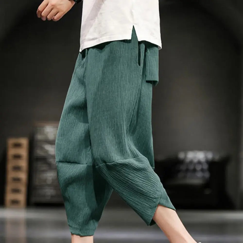 Buddha Stones Summer Solid Men’s Cropped Pants With Pockets - LightSeaGreen / US/UK/AU34，EU44 (M) - Men’s Pants