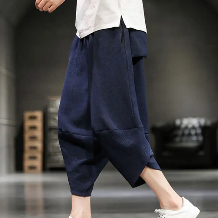 Buddha Stones Summer Solid Men’s Cropped Pants With Pockets - SteelBlue / US/UK/AU34，EU44 (M) - Men’s Pants