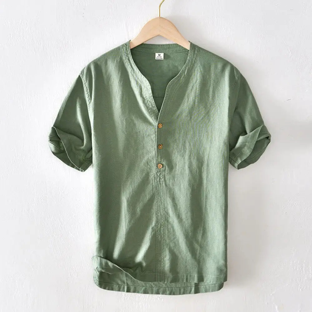 BWOOOH Summer Stand Collar Short Sleeve Cotton Linen Half