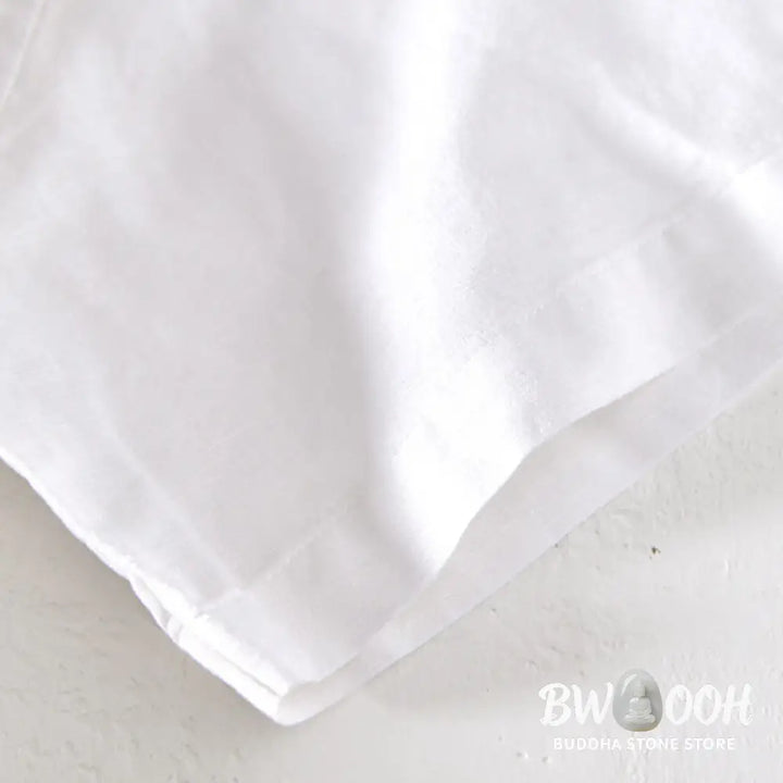 Buddha Stones Summer Stand Collar Short Sleeve Cotton Linen Half Button Men’s Shirt - Men’s Shirts