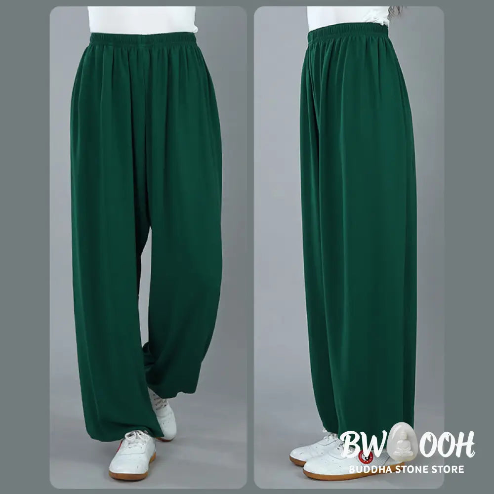 Buddha Stones Summer Unisex Elastic Waist Tai Chi Kung Fu Qigong Practice Cotton Breathable Pants With Pockets - Unisex