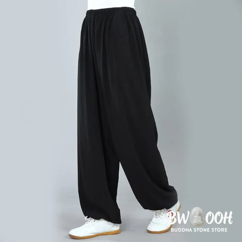 Buddha Stones Summer Unisex Elastic Waist Tai Chi Kung Fu Qigong Practice Cotton Breathable Pants With Pockets - Unisex