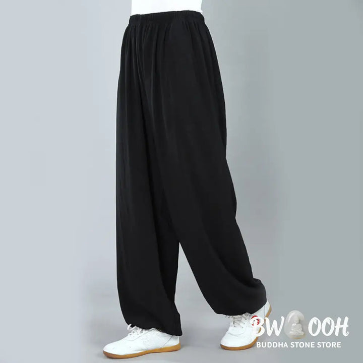 Buddha Stones Summer Unisex Elastic Waist Tai Chi Kung Fu Qigong Practice Cotton Breathable Pants With Pockets - Unisex
