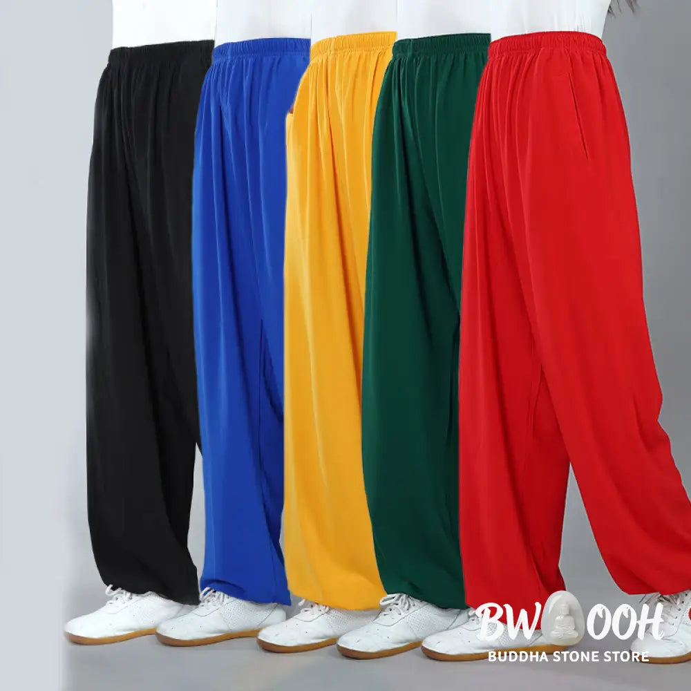 Buddha Stones Summer Unisex Elastic Waist Tai Chi Kung Fu Qigong Practice Cotton Breathable Pants With Pockets - Unisex