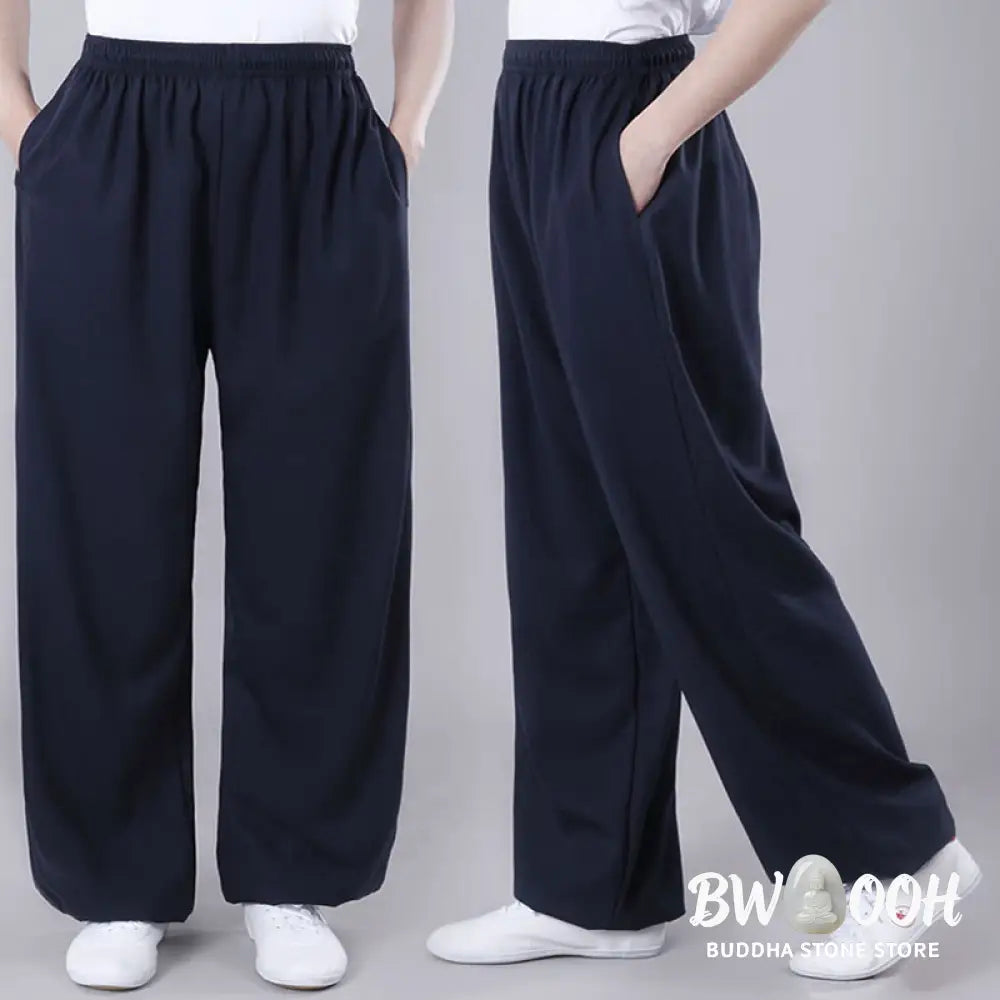Buddha Stones Summer Unisex Elastic Waist Tai Chi Qigong Practice Breathable Cotton Linen Pants With Pockets - Unisex