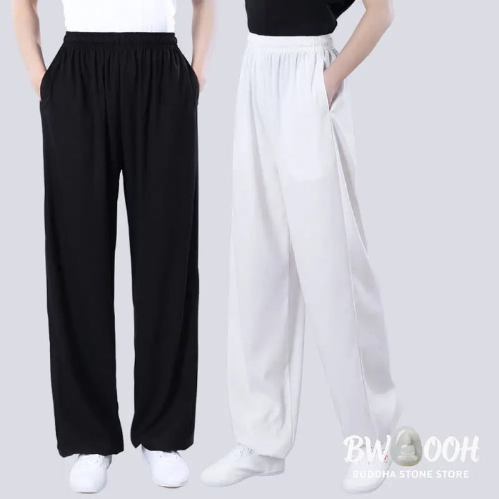 Buddha Stones Summer Unisex Elastic Waist Tai Chi Qigong Practice Breathable Cotton Linen Pants With Pockets - Unisex