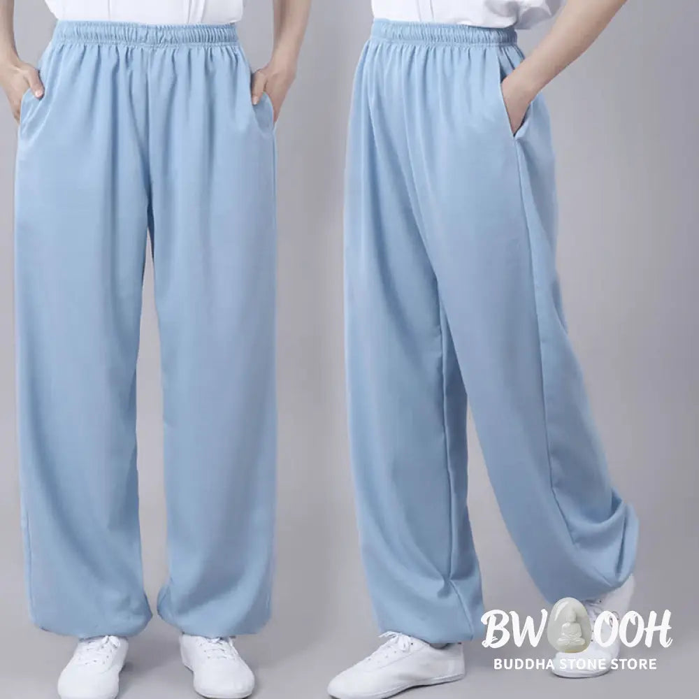 Buddha Stones Summer Unisex Elastic Waist Tai Chi Qigong Practice Breathable Cotton Linen Pants With Pockets - Unisex