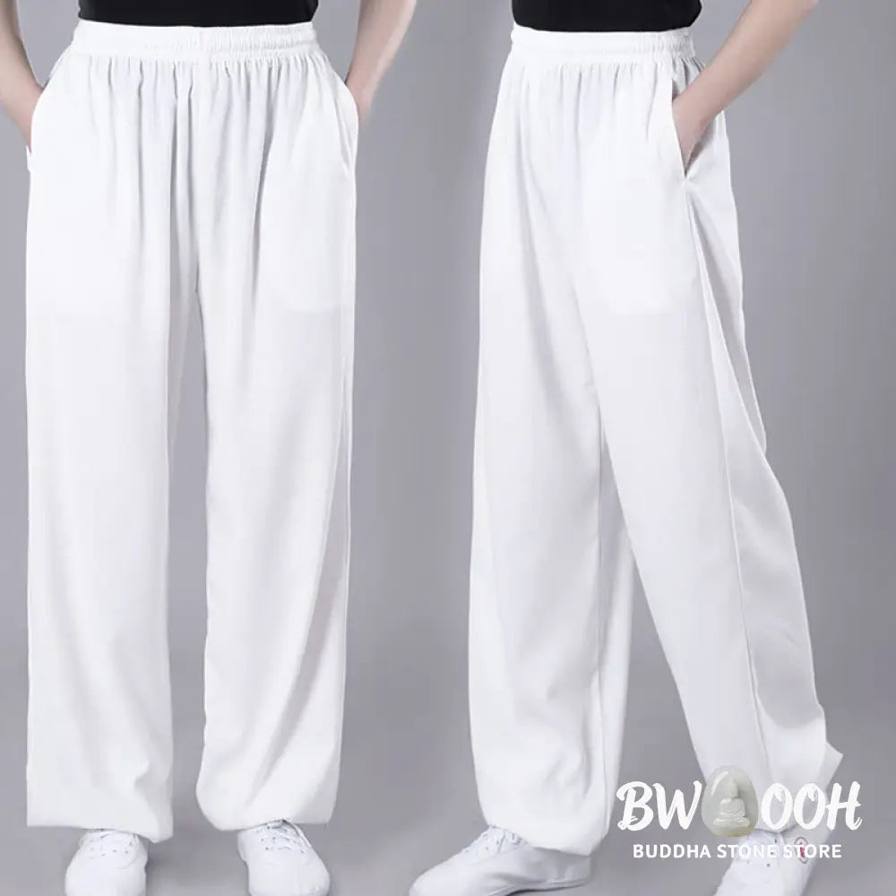 Buddha Stones Summer Unisex Elastic Waist Tai Chi Qigong Practice Breathable Cotton Linen Pants With Pockets - Unisex