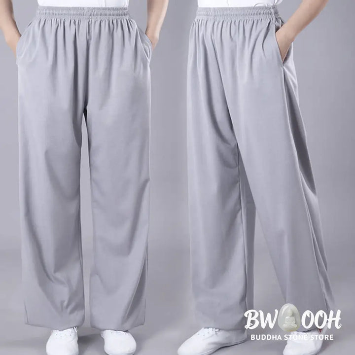 Buddha Stones Summer Unisex Elastic Waist Tai Chi Qigong Practice Breathable Cotton Linen Pants With Pockets - Unisex