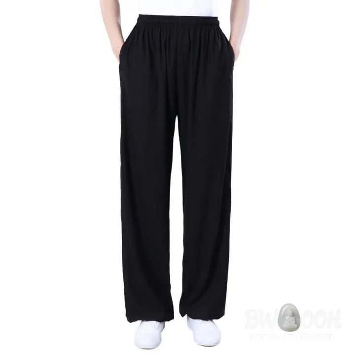 Buddha Stones Summer Unisex Elastic Waist Tai Chi Qigong Practice Breathable Cotton Linen Pants With Pockets - Unisex