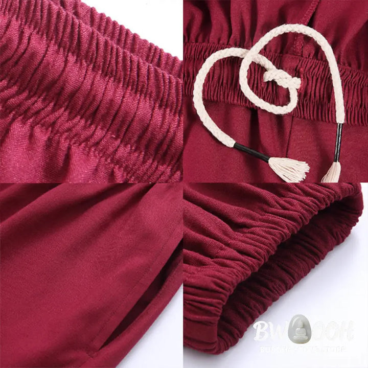 Buddha Stones Summer Unisex Elastic Waist Tai Chi Qigong Practice Breathable Cotton Linen Pants With Pockets - Unisex