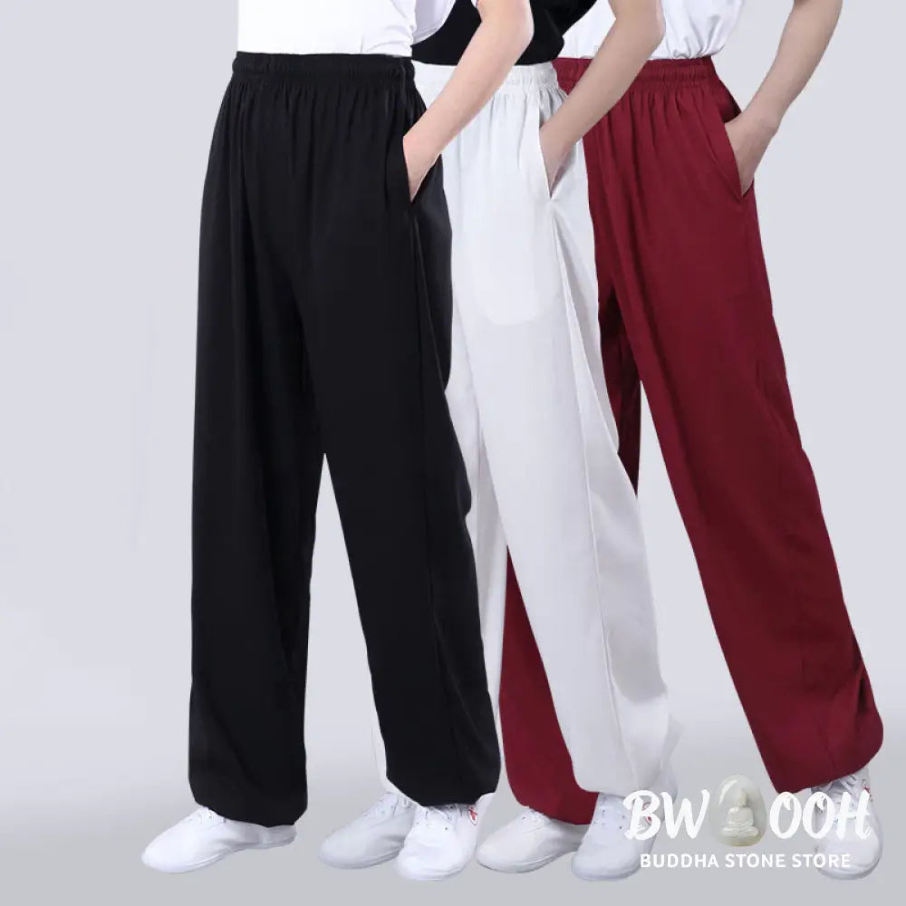 Buddha Stones Summer Unisex Elastic Waist Tai Chi Qigong Practice Breathable Cotton Linen Pants With Pockets - Unisex