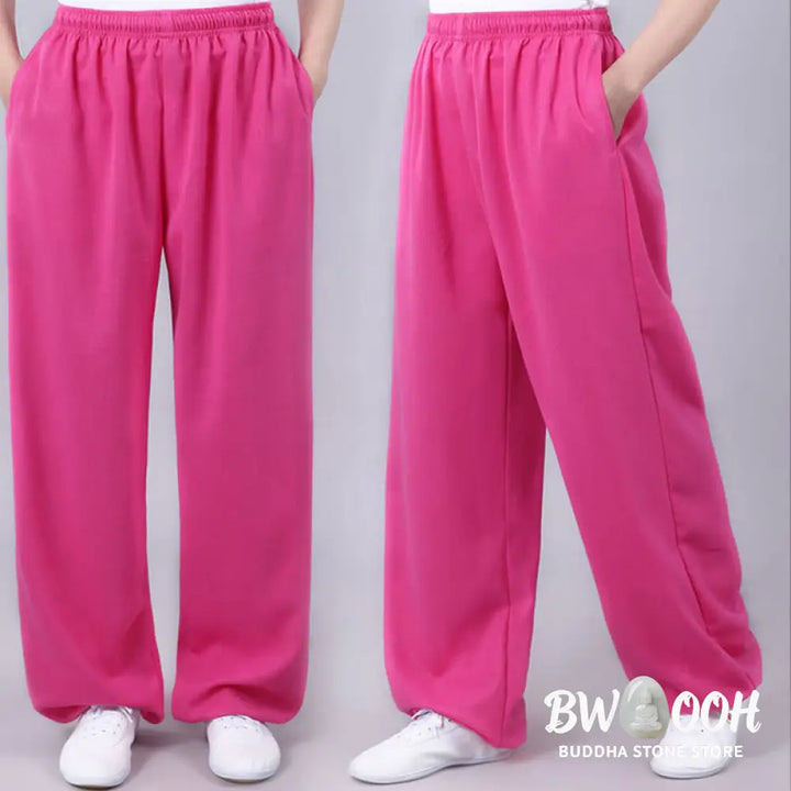 Buddha Stones Summer Unisex Elastic Waist Tai Chi Qigong Practice Breathable Cotton Linen Pants With Pockets - Unisex