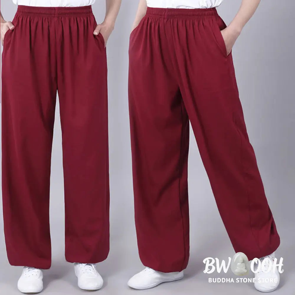 Buddha Stones Summer Unisex Elastic Waist Tai Chi Qigong Practice Breathable Cotton Linen Pants With Pockets - Unisex