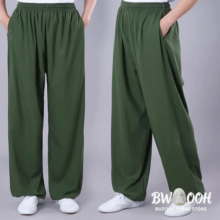 Buddha Stones Summer Unisex Elastic Waist Tai Chi Qigong Practice Breathable Cotton Linen Pants With Pockets - Unisex
