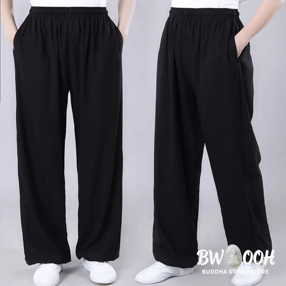 Buddha Stones Summer Unisex Elastic Waist Tai Chi Qigong Practice Breathable Cotton Linen Pants With Pockets - Unisex