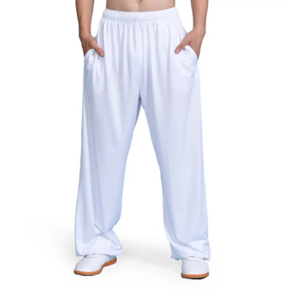 Buddha Stones Summer Unisex Elastic Waist Tai Chi Qigong Practice Pants With Pockets - White / S-FIT FOR US/UK/AU/EU-XS