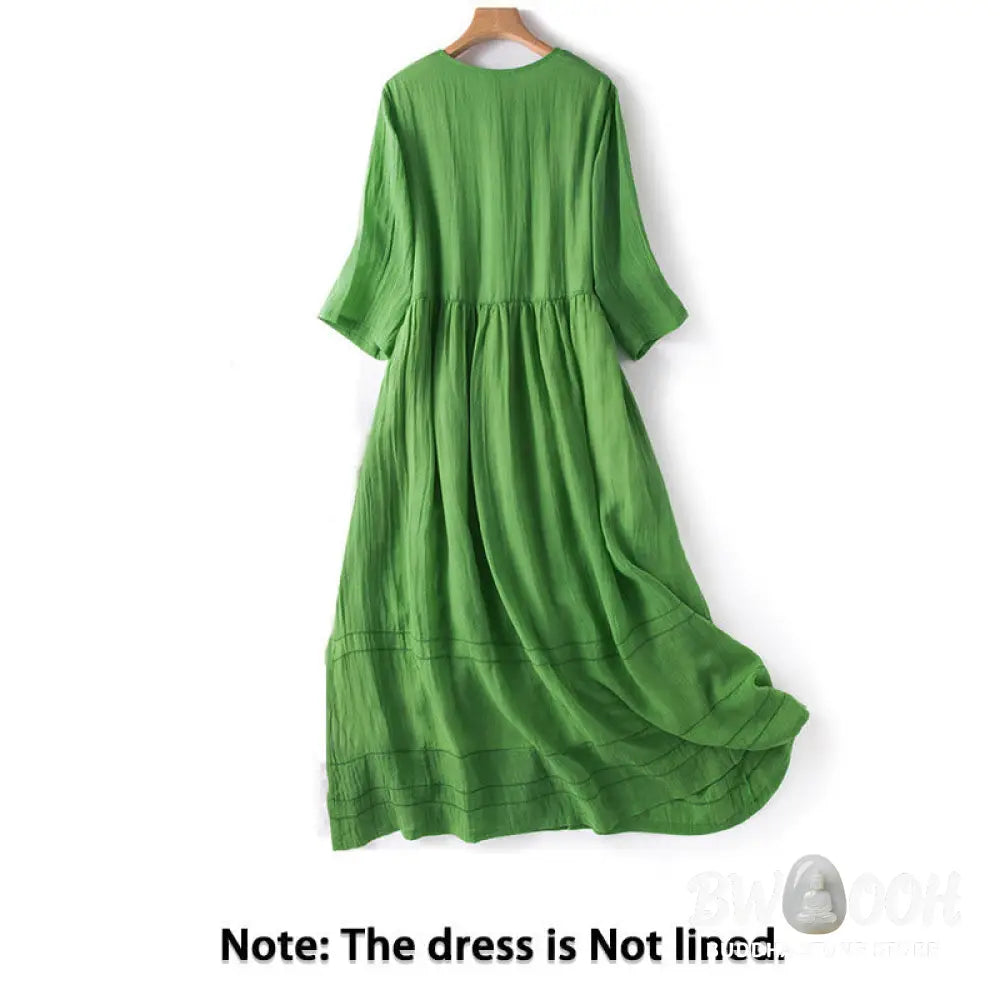 Buddha Stones Summer V-Neck Design Half Sleeve Cotton Midi Dress - Midi Dress