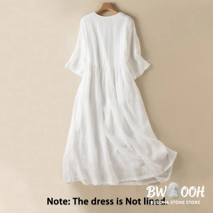 Buddha Stones Summer V-Neck Design Half Sleeve Cotton Midi Dress - Midi Dress