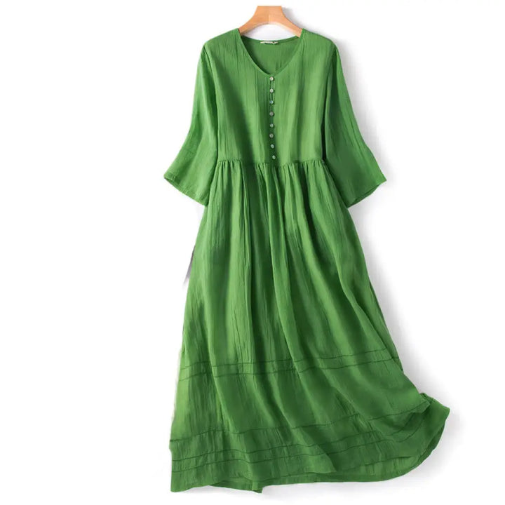 BWOOOH Summer V-Neck Design Half Sleeve Cotton Midi Dress