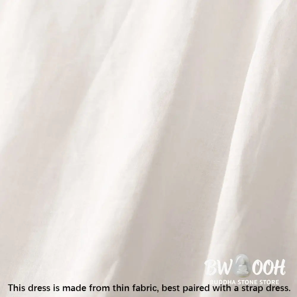 Buddha Stones Summer V-Neck Frog-Button Short Sleeve Cotton Linen Women’s Midi Dress - Midi Dress