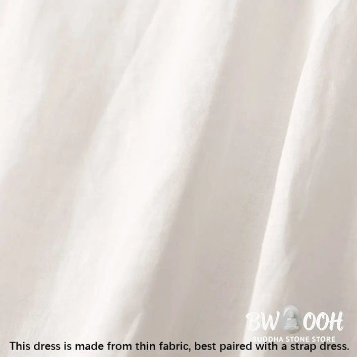 Buddha Stones Summer V-Neck Frog-Button Short Sleeve Cotton Linen Women’s Midi Dress - Midi Dress