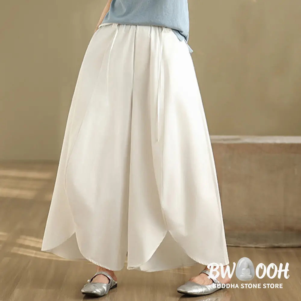 Buddha Stones Summer Vintage Lace-Up Women’s Wide Leg Split Pants With Pockets - Women’s Wide Leg Pants