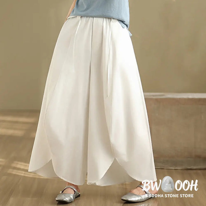 Buddha Stones Summer Vintage Lace-Up Women’s Wide Leg Split Pants With Pockets - Women’s Wide Leg Pants