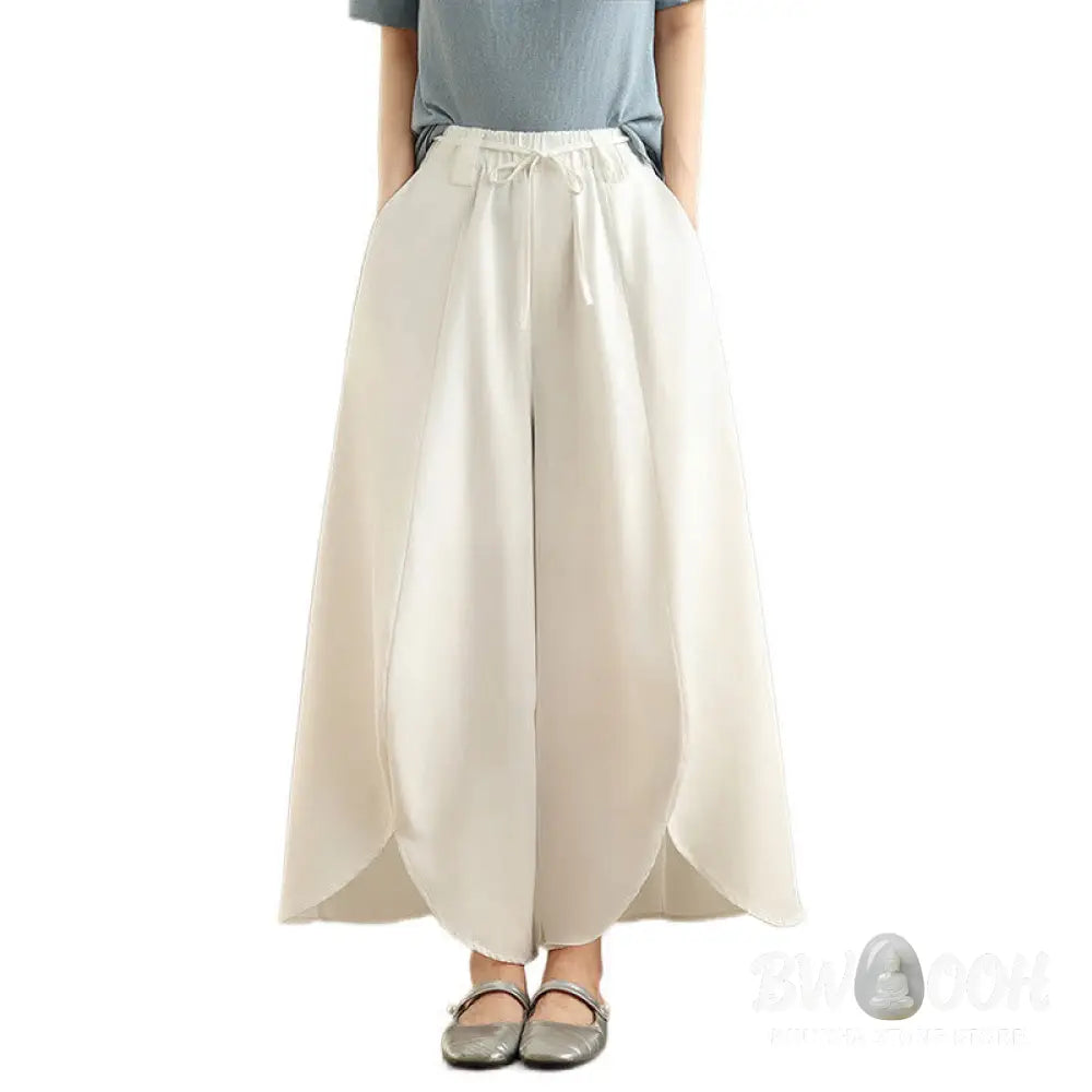 Buddha Stones Summer Vintage Lace-Up Women’s Wide Leg Split Pants With Pockets - Women’s Wide Leg Pants