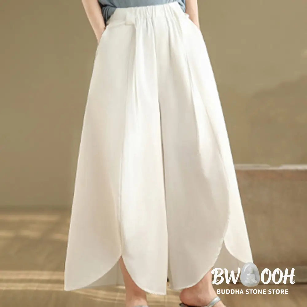 Buddha Stones Summer Vintage Lace-Up Women’s Wide Leg Split Pants With Pockets - Women’s Wide Leg Pants