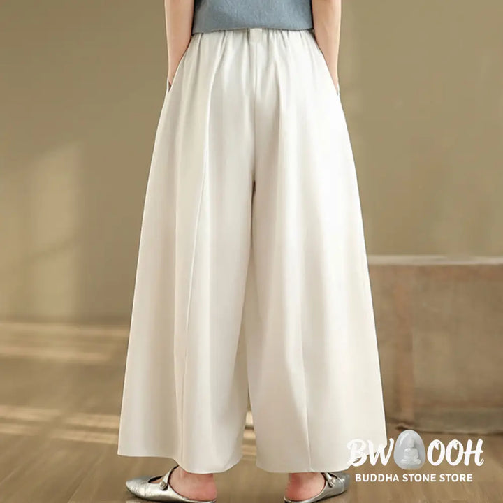 Buddha Stones Summer Vintage Lace-Up Women’s Wide Leg Split Pants With Pockets - Women’s Wide Leg Pants