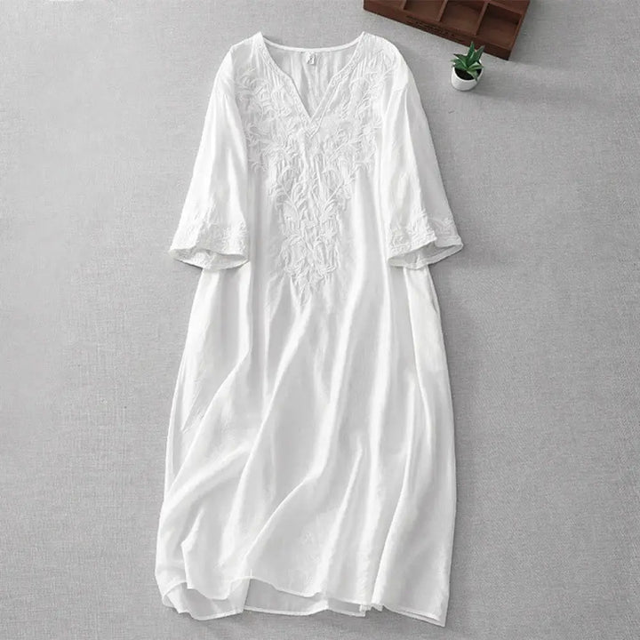 BWOOOH Summer White Pure Color Embroidery Leaf Flower V-N