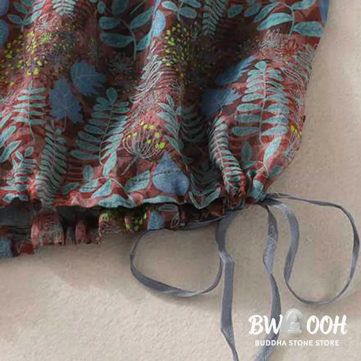 Buddha Stones Summer Women’s Blue Leaves Plants Pants With Pockets - Women’s Pants